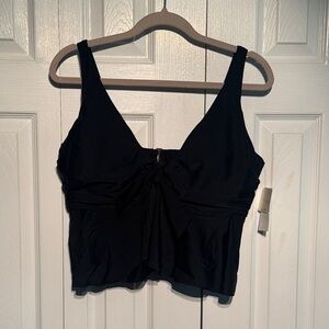 Raisins Black Tie-Front Swim Tankini Top